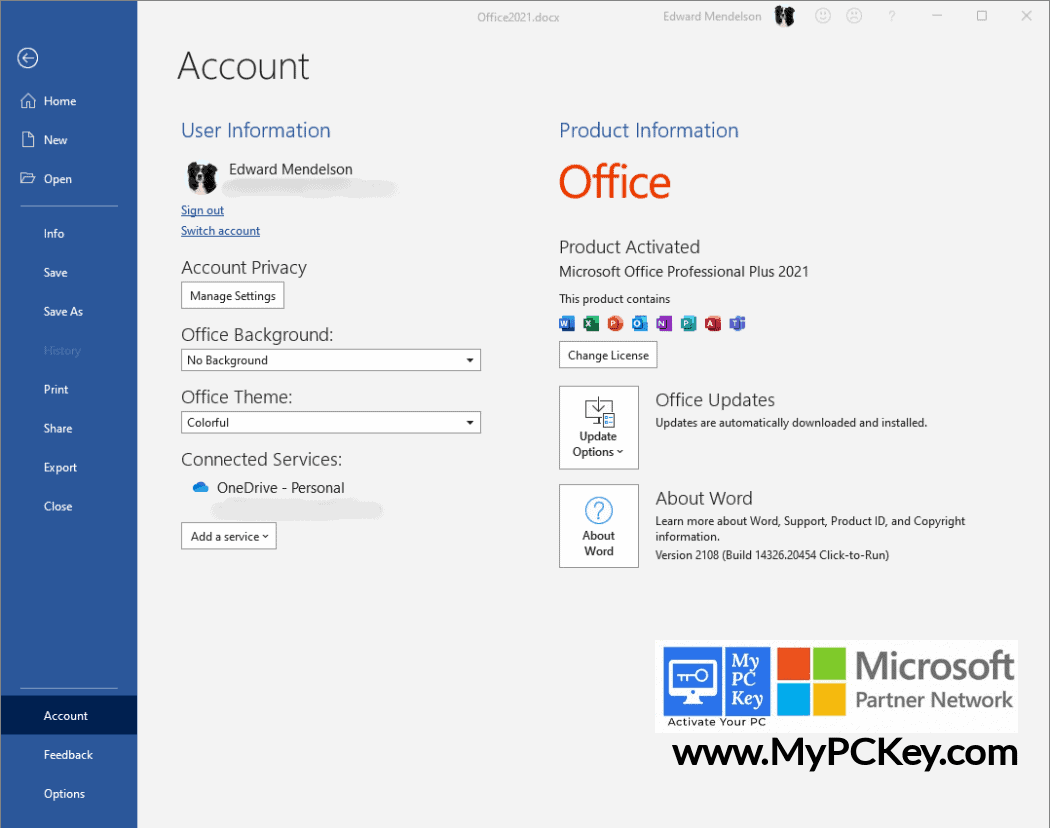 Microsoft Office 2021 Professional Plus Retail Key activated